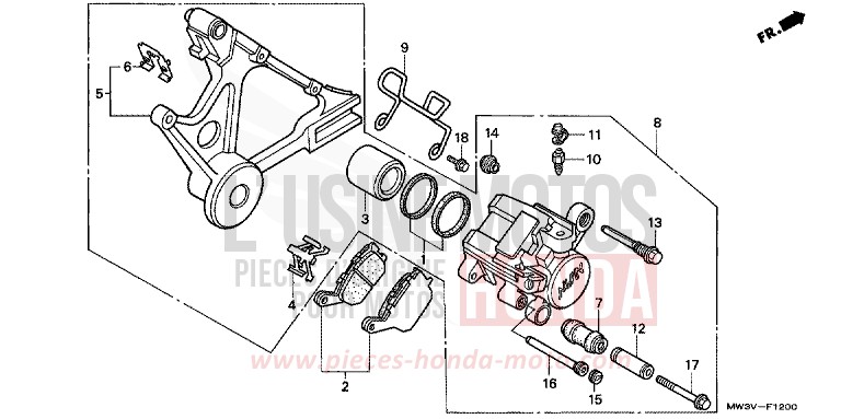 REAR BRAKE CALIPER for CB Seven Fifty CANDY GLORY RED-U (R101) from 1999